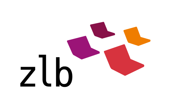 Logo der ZLB mit 4 bunten Büchern, die aussehen wie Schmetterlinge