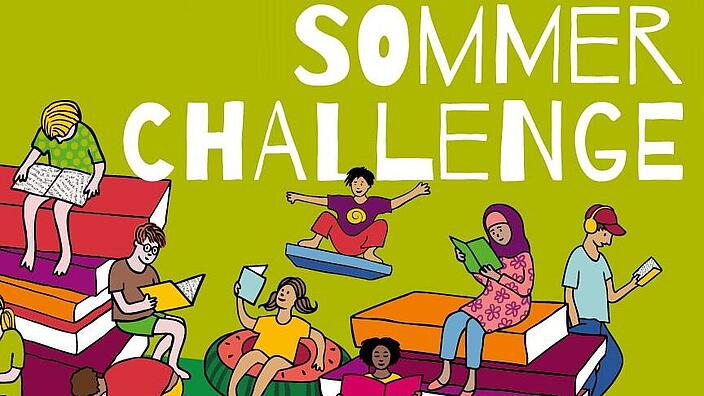 Gezeichnete lesende Kinder in unterschiedlichen Positionen