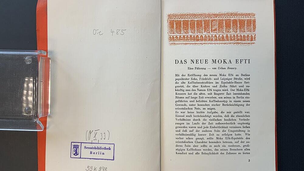 Werbebroschüre des Cafés Moka Efti von 1929