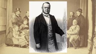 Collage aus Stich A. Glaßbrenner mit Gruppenfoto