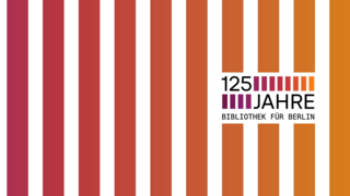 Grafik mit Streifen und Logo zu 125 Jahre Bibliothek für Berlin