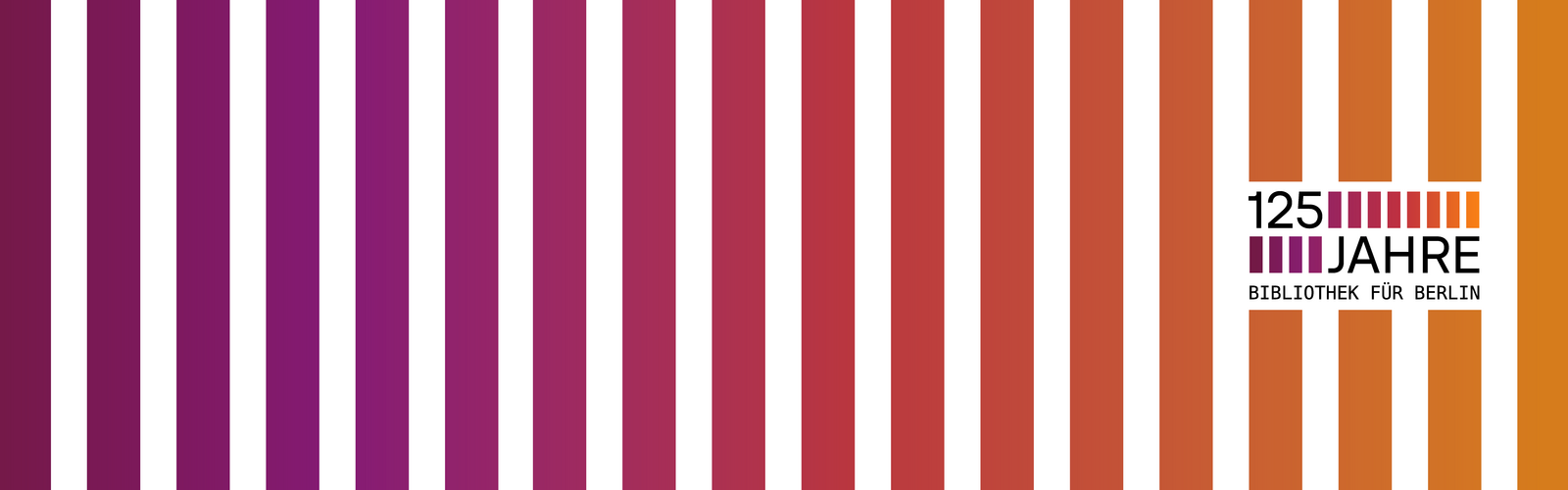 Grafik mit Streifen und Logo zu 125 Jahre Bibliothek für Berlin