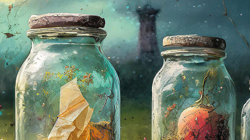 Buchcover, Titel des Buches, darunter zwei Schraubgläser