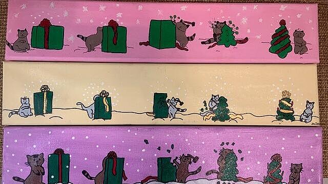 handgemalte Weihnachtscomics auf Leinwand