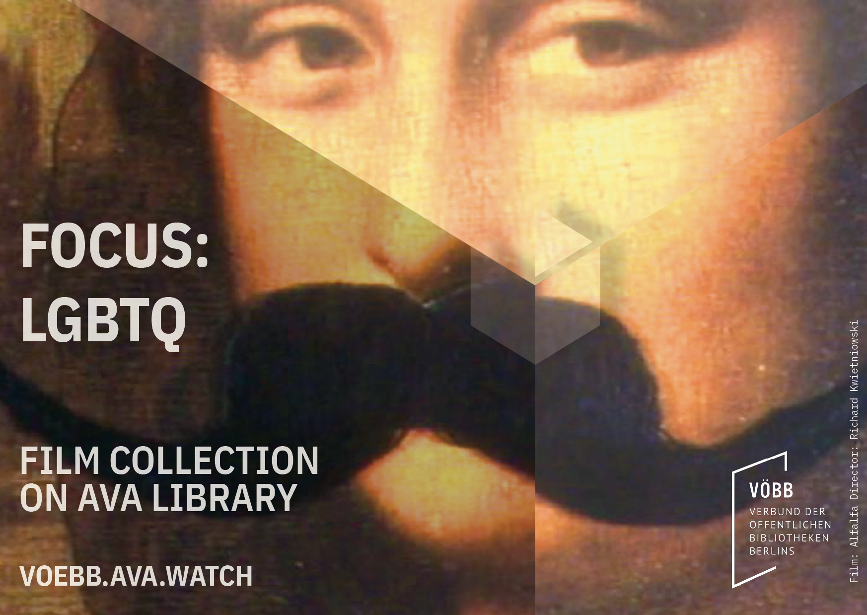 Mona Lisa samt Schnurrbart mit Buchstaben darauf: Focus LGBTQ Film Collection on AVA Library