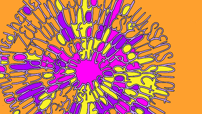 farbenfrohes Mandala aus Wörtern