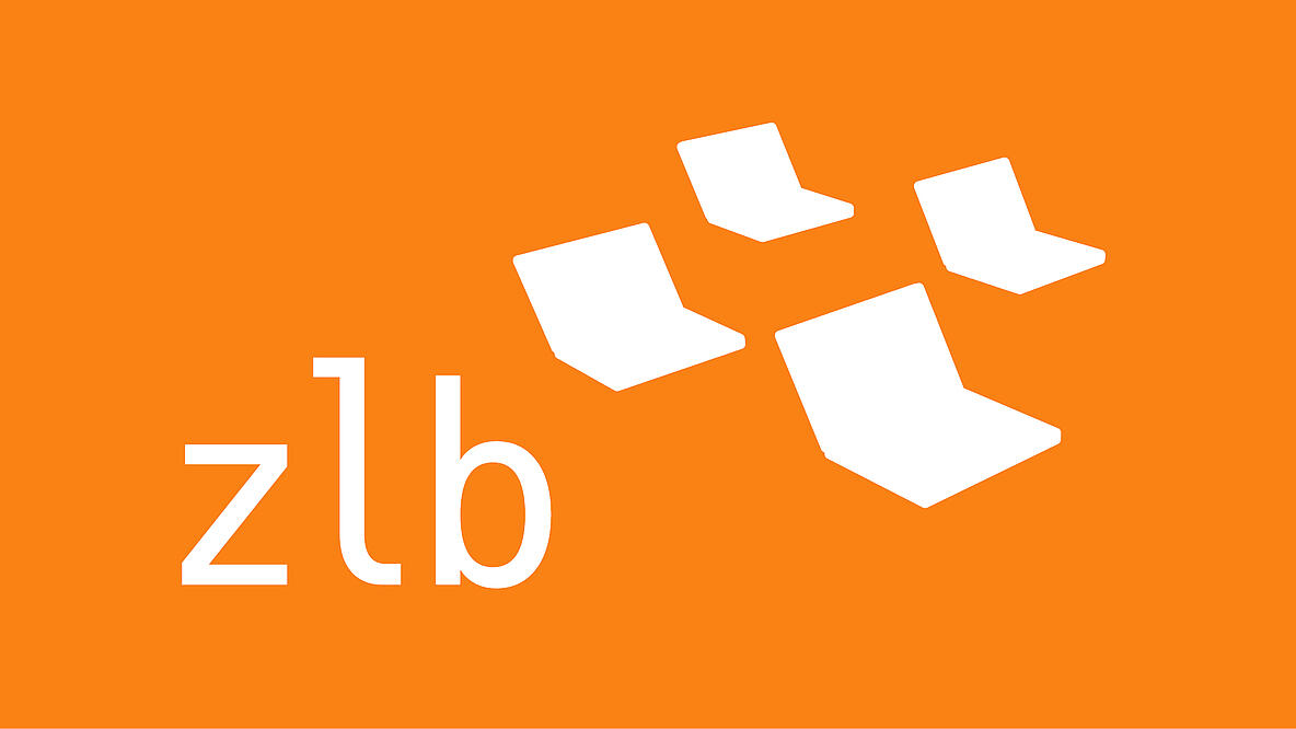 weißes ZLB Logo auf orangenem Hintergrund