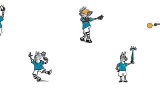 Viele verschiedene, illustrierte Zebras in unterschiedlichen Situationen mit Handy, Tablet, Mikrofon etc.