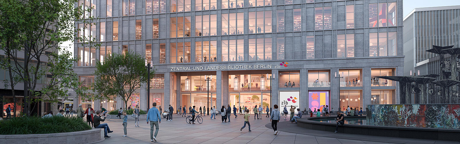 Rendering einer Außenansicht des Galeria am Alexanderplatz als Standort der ZLB