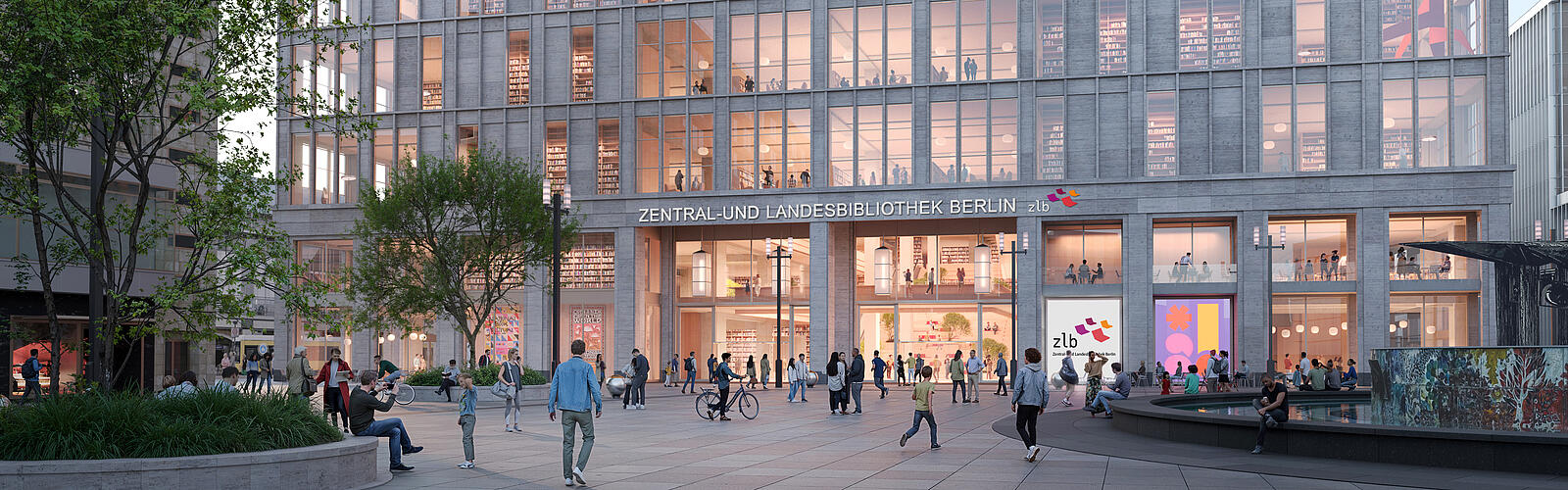 Rendering einer Außenansicht des Galeria am Alexanderplatz als Standort der ZLB