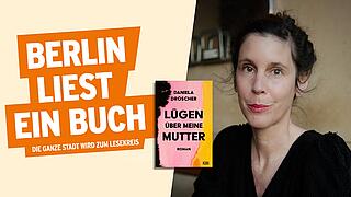 Fotocollage aus Foto von Daniela Dröscher und Buchcover Lügen über meine Mutter