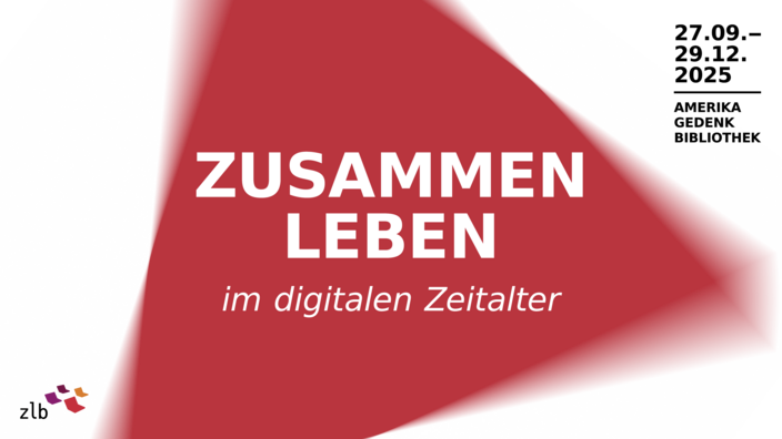 Ein verschwommenes rotes Dreieck mit dem Text Zusammenleben im digitalen Zeitalter