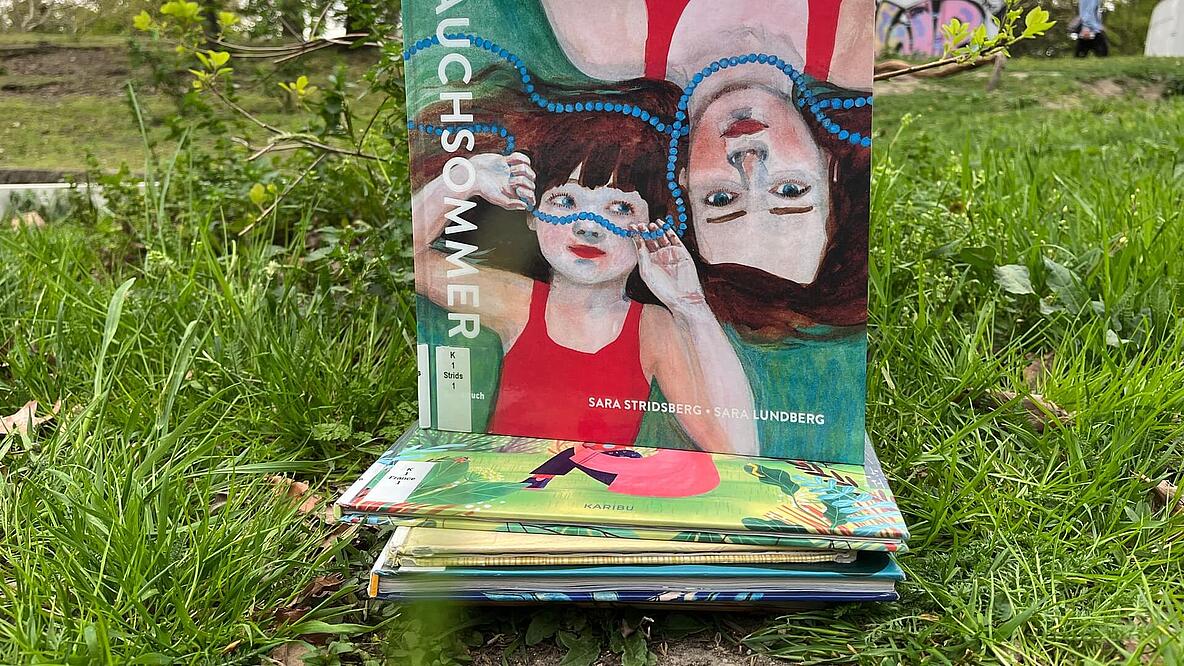 Bücher auf Wiese