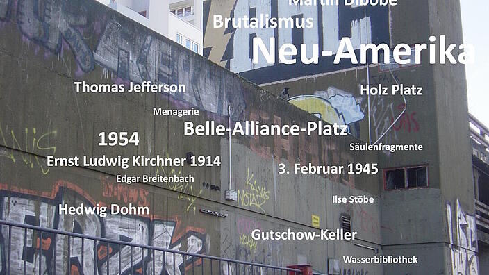 Hauswand mit Schlagwörtern