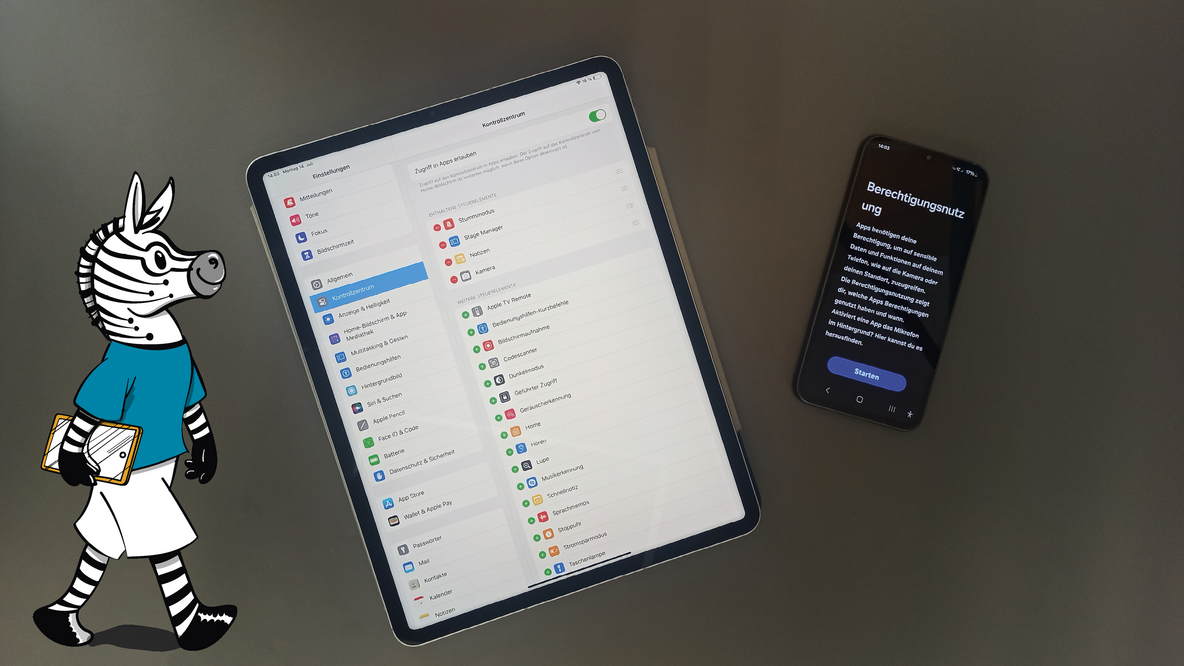 Ein Tablet und ein Smartphone befinden sich in den Einstellungen für Berechtigungen
