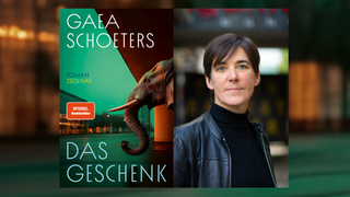 Buchcover von "Das Geschenk" und Porträt von Gaea Schoeters