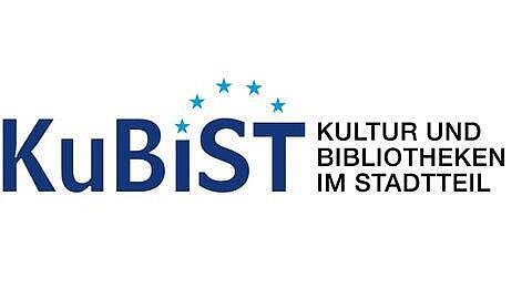 Logo von Kultur und Bibliotheken im Stadtteil "Kubist" in blauer Schrift und weißem Hintergrund
