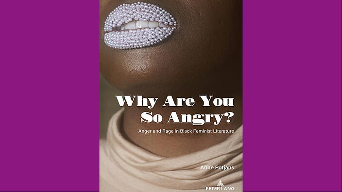 Buchcover des Buches "Why are you so Angry?". Man sieht mit Perlen beklebte Lippen sowie den Hals einer schwarzen Person mit dem Schriftzug Why are you so angry?