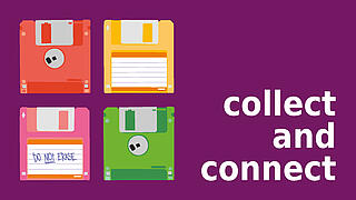 Logo collect and connect mit bunten Disketten