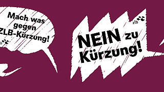 Banner mit Sprechblasen zum Thema Nein zu Kürzungen