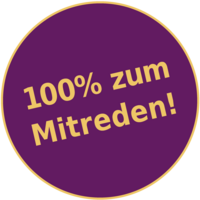 Ein rundes Logo mit dem Schriftzug: 100 % zum Mitreden