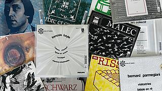 Eine Übersicht vieler Schallplatten der konkreten Musik