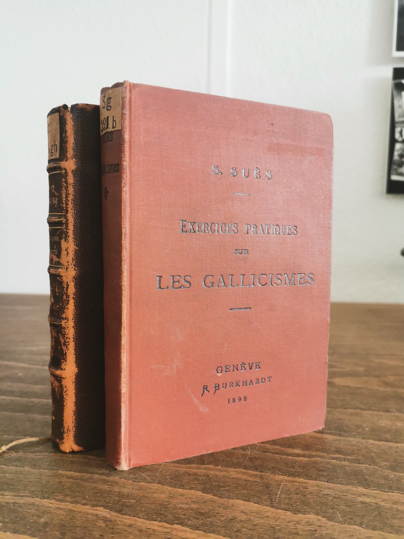 Foto von altem, rotem Buch mit dem Titel: Les Gallicismes