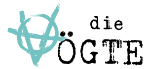 Logo in türkis von Die Vögte in Schreibmaschinenschrift