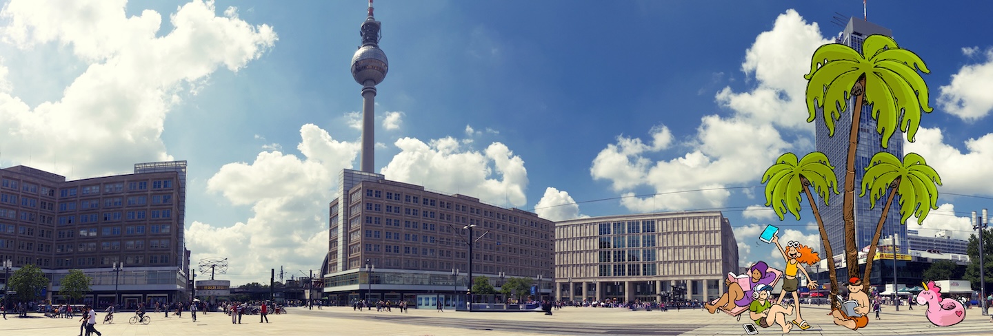Illustration des Alexanderplatz mit der ZLB im Galeriakaufhaus